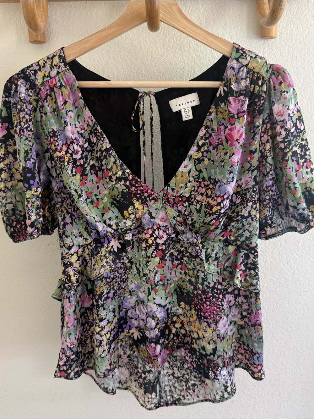 Topshop Fairycore indie sleaze feminine Whimsigoth Satin Floral Tea Top Tie Back